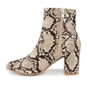 Snakeskin stacked heel boot fall bootie